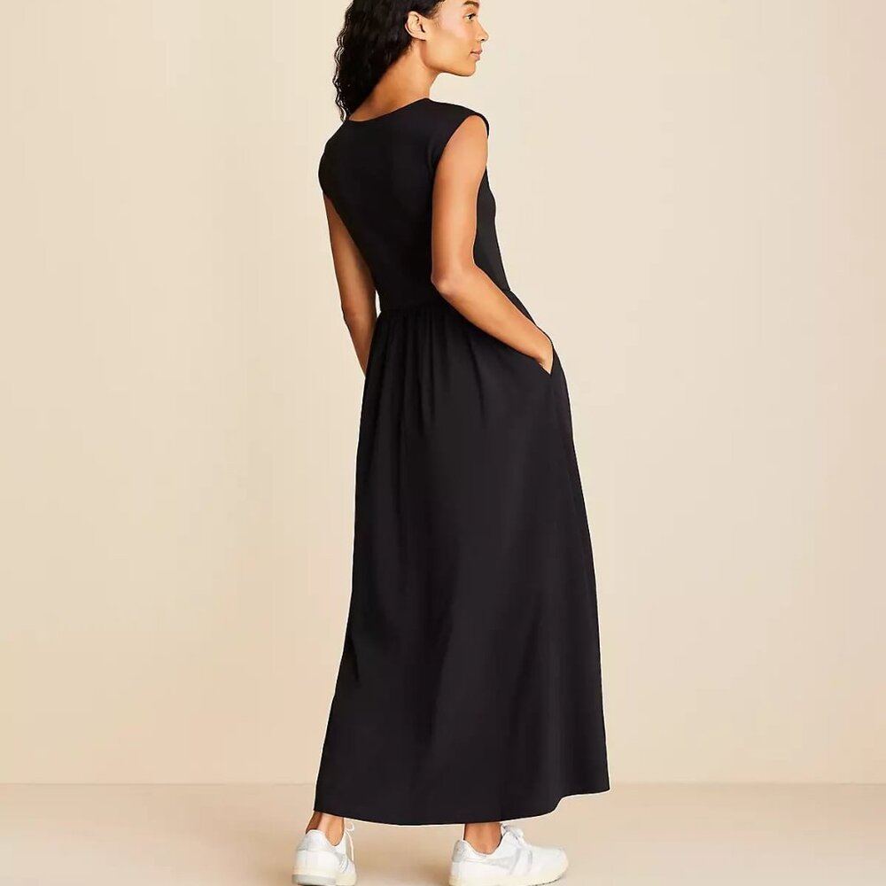 FREE PEOPLE Black Knit Sleeveless Midi Dress Drop Waist Pockets XS - Picture 2 of 6